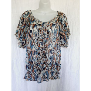 Women's Roommates Blouse 1X Blue Brown